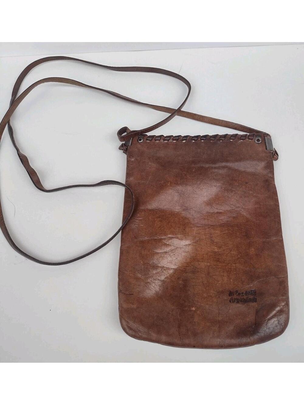 Vintage 70s Artesanía Argentina Leather Crossbody Bag Handcrafted Boho